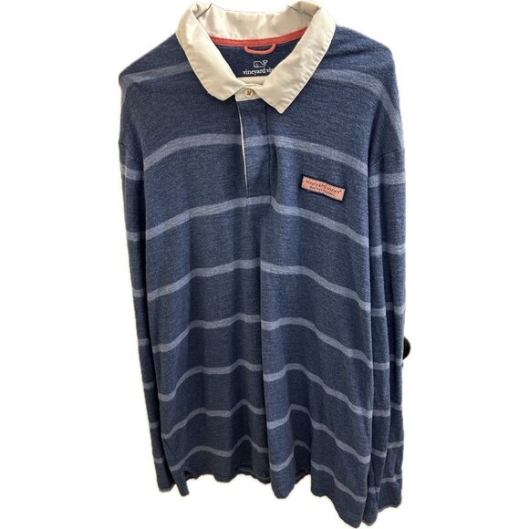 Vineyard Vines Marthas Vineyard 2xlt Blue Stripe Button Rugby Shirt Sweater - Picture 1 of 12